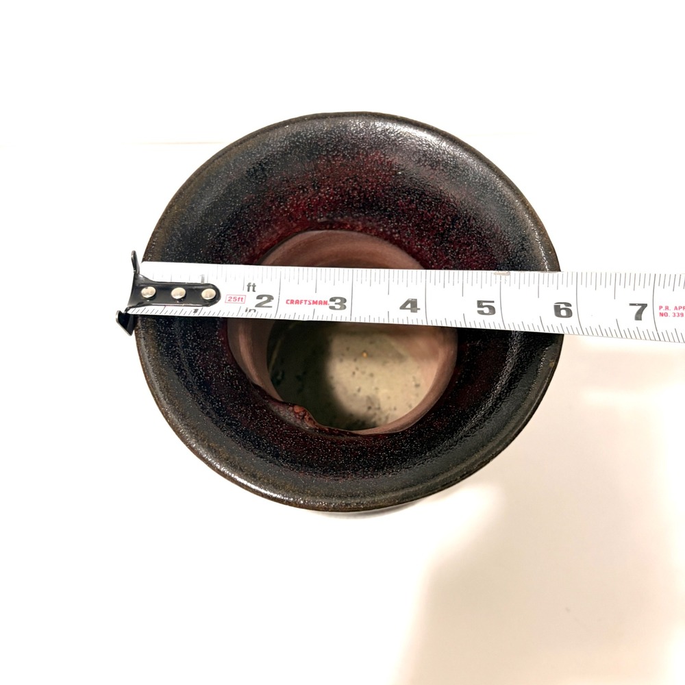 RARE Gargoyle Handle Urn Vase Oxblood Red Black Volcanic Glaze Terracotta 8.5" - Picture 10 of 16